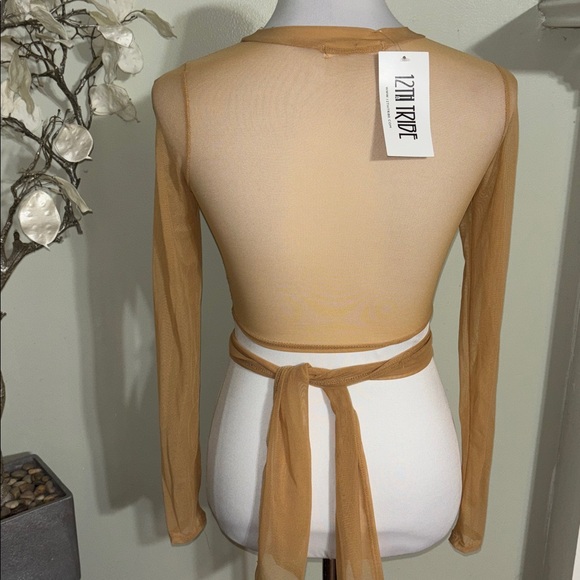 12th Tribe Tan Mesh Wrap Blouse - Picture 3 of 6